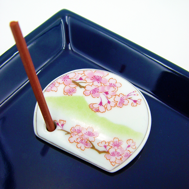 Decorative Porcelain Incense Holder with Cherry Blossom Painting