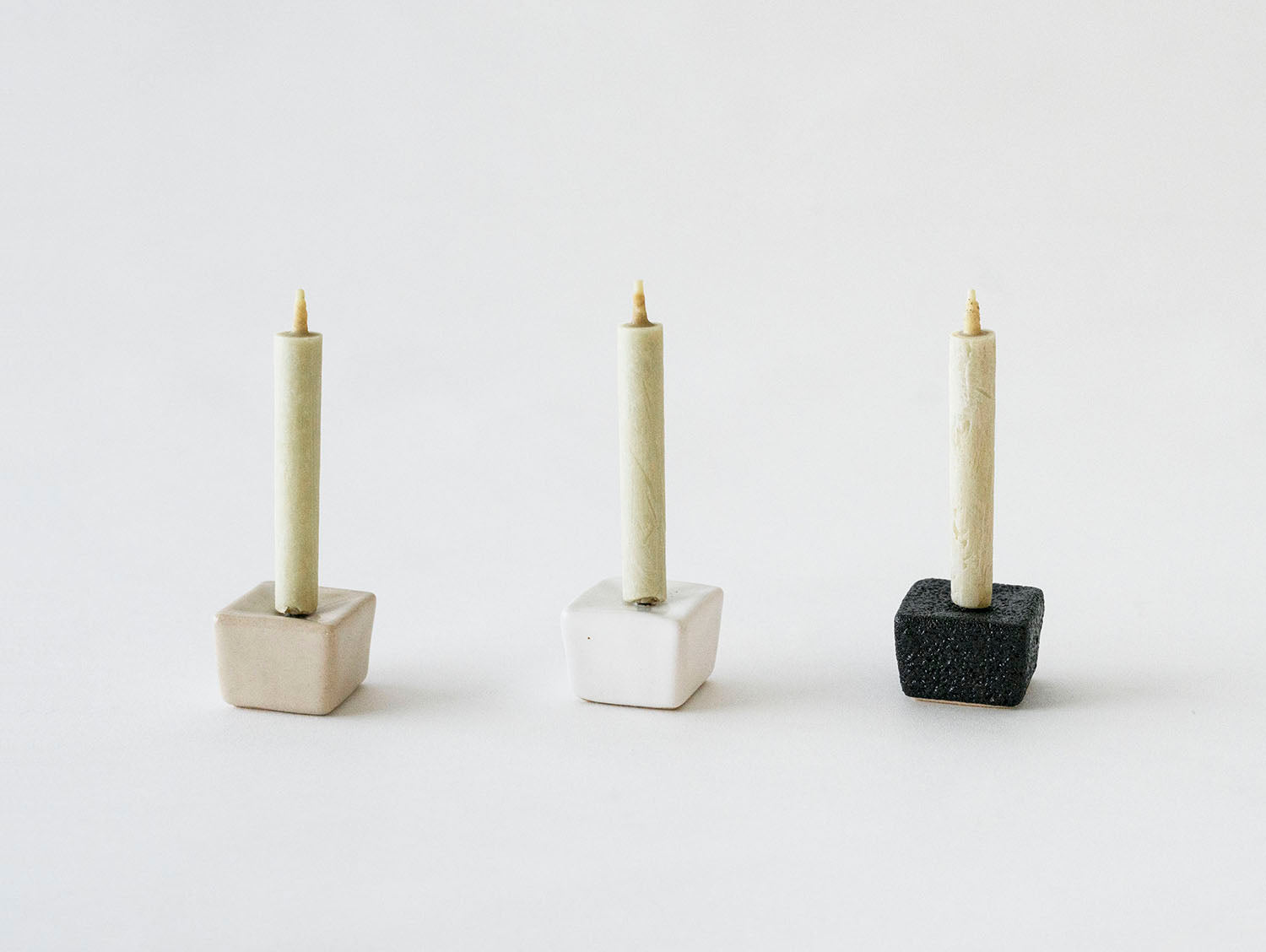 Handmade Japanese Ceramic Cubic Candle Stand Black