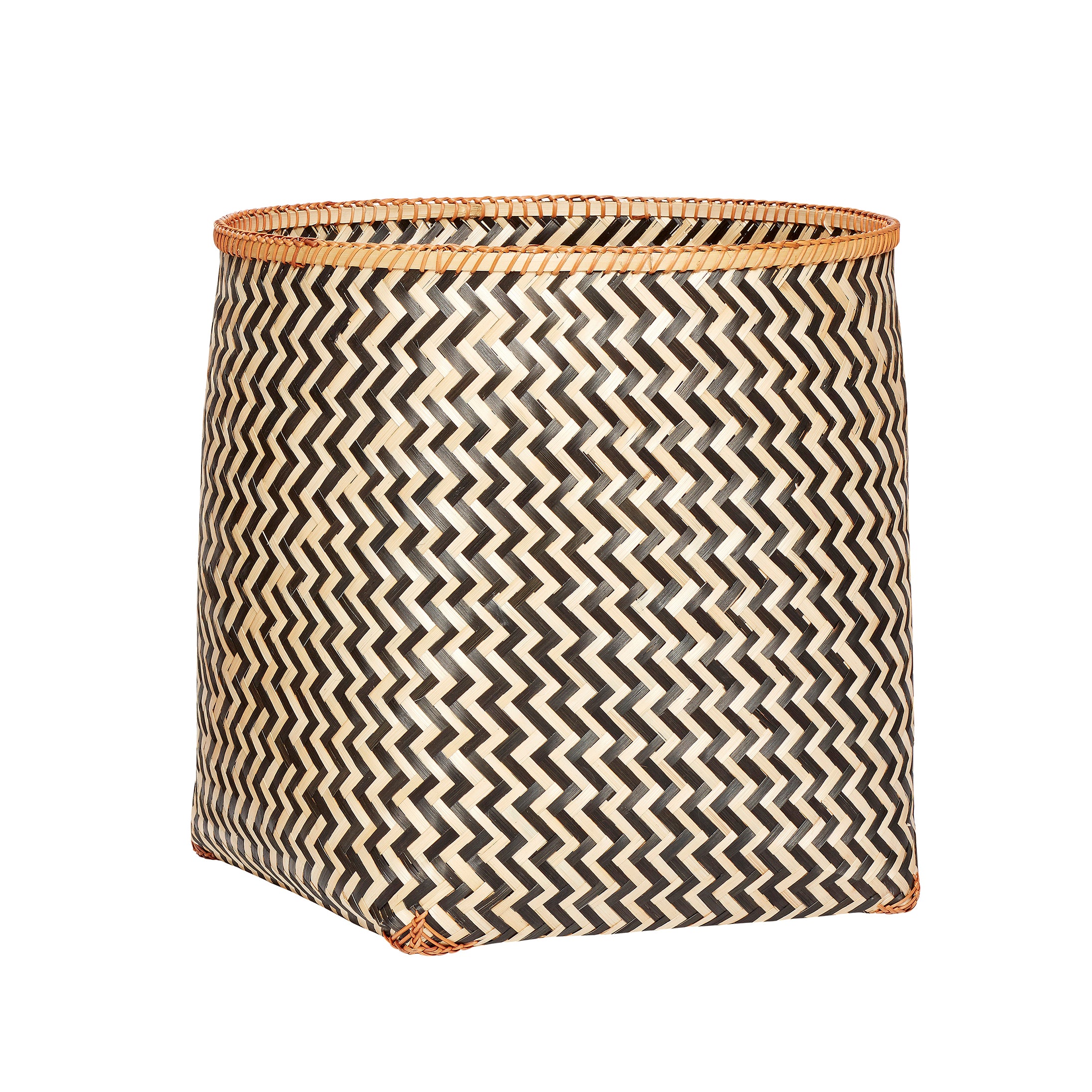 Round Bamboo Basket with Black Zig Zag Pattern in Large