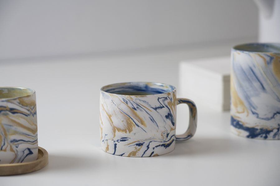 Mustard & Blue Marbled Mug in Medium (200ml)