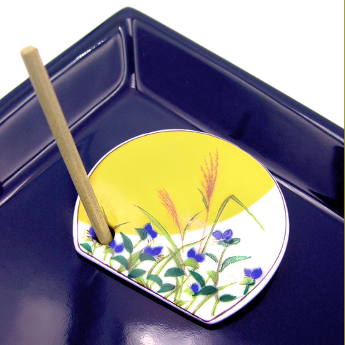 Decorative Porcelain Incense Holder with Blue Morning Glory Painting