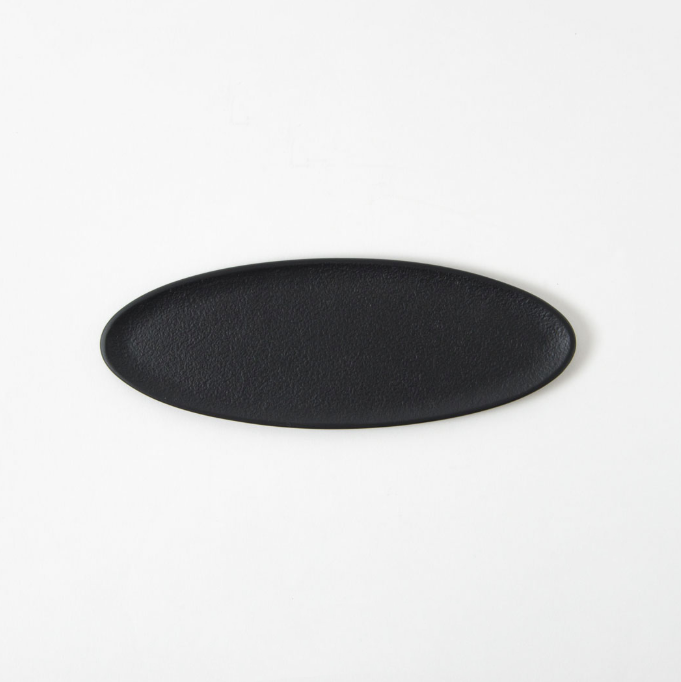 Medium Black Metal Oval Tray from Japan