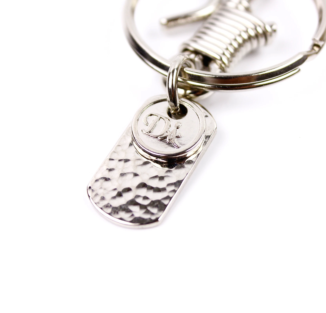 Chased Brass Plate Hook Keyring - Silver