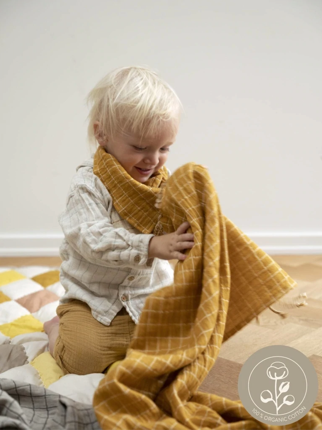 Grid Baby Blanket in Ochre