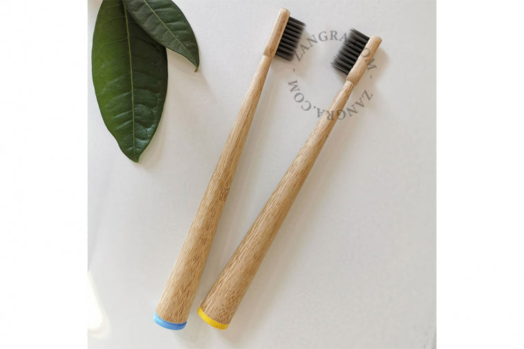 Self Standing Bamboo Toothbrush in Yellow Handle