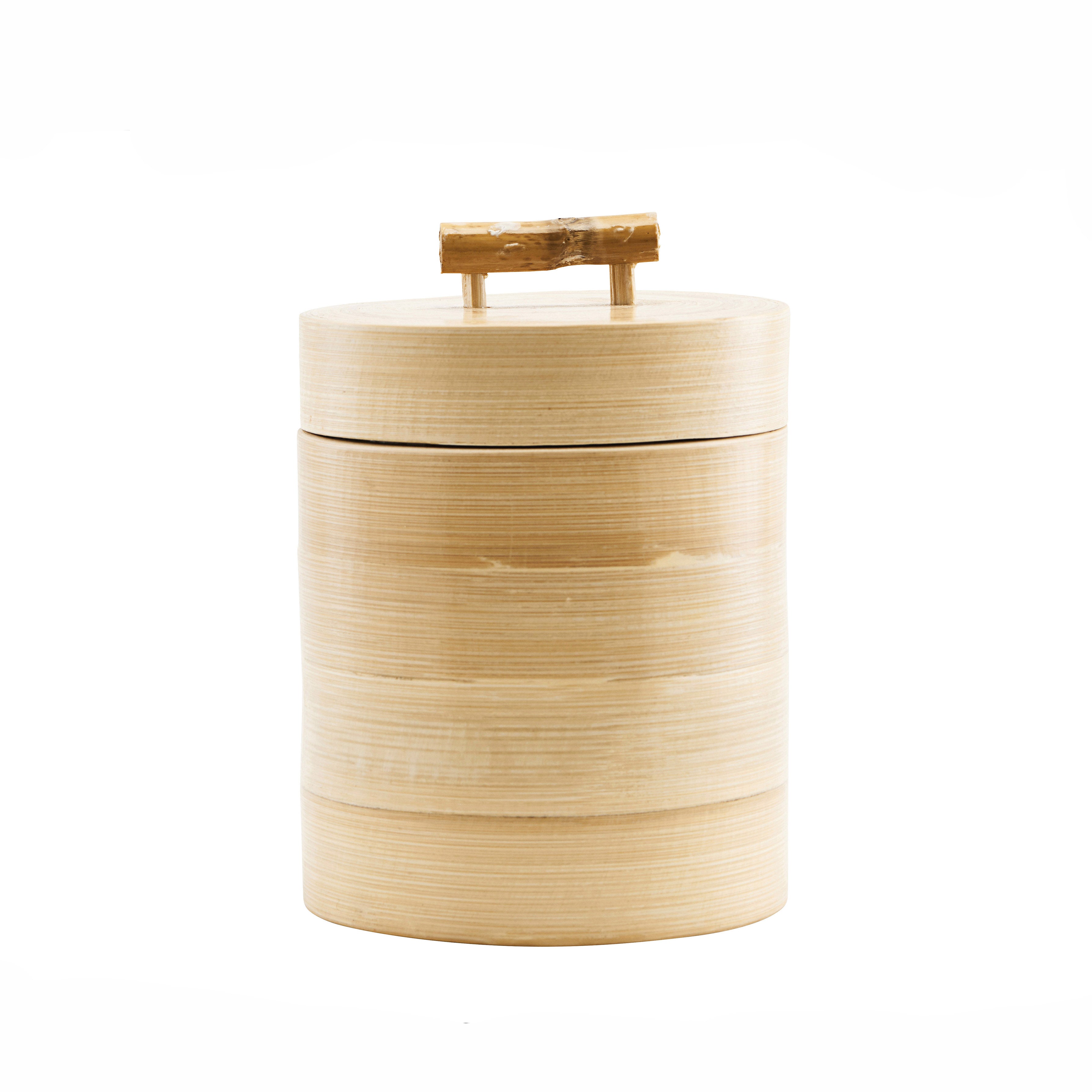 Tall Lidded Wooden Storage with Bamboo Handle