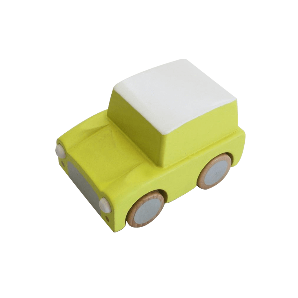 Classic Wooden Wind Up Car in Yellow