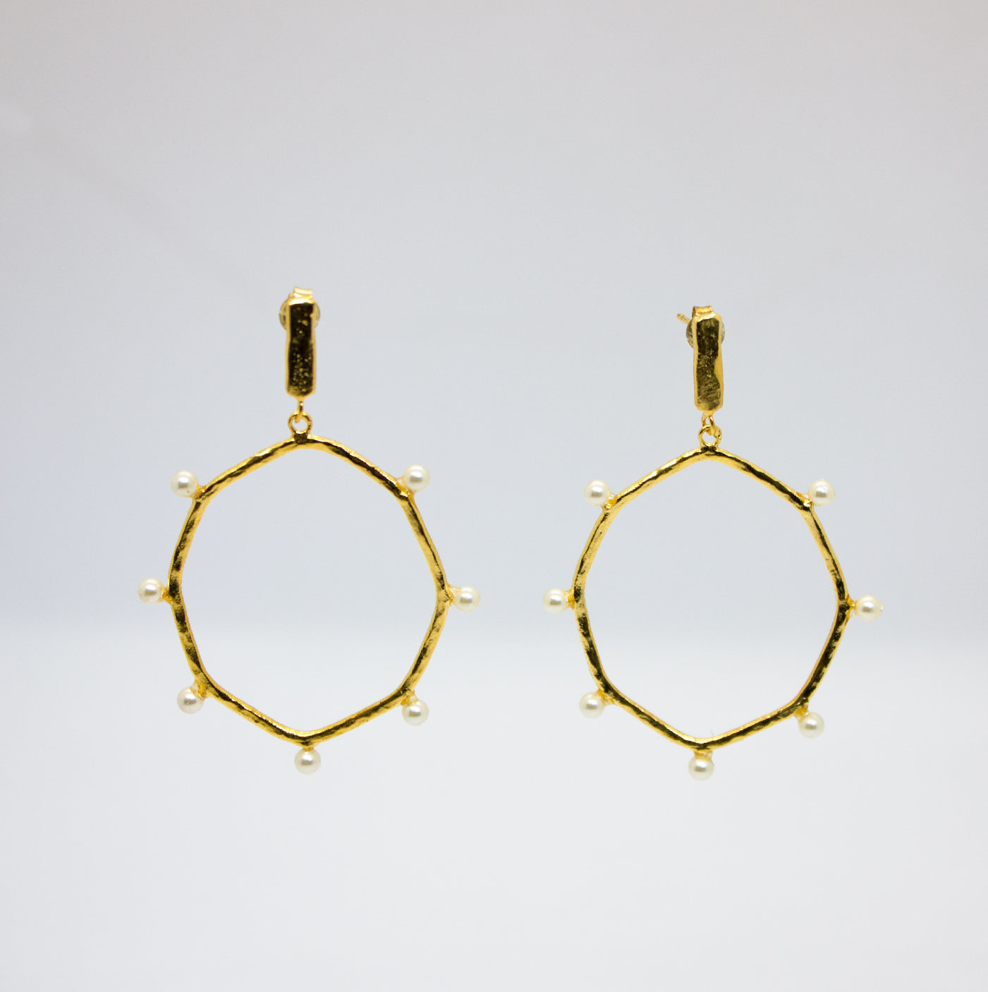 Earrings with Oval Hoops and Small Pearls