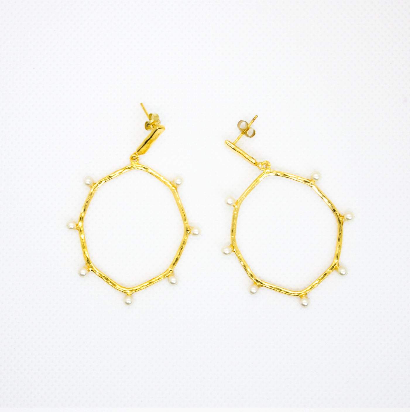 Earrings with Oval Hoops and Small Pearls