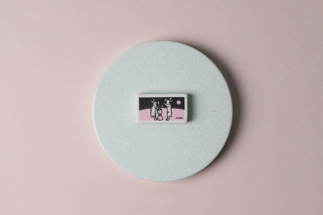 Square Eraser with Rabbits on the Moon Print