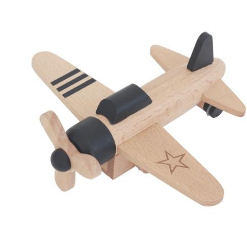 Wooden Wind Up Propeller Airplane with Black Decoration