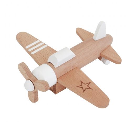 Wooden Wind Up Propeller Airplane with White Decoration