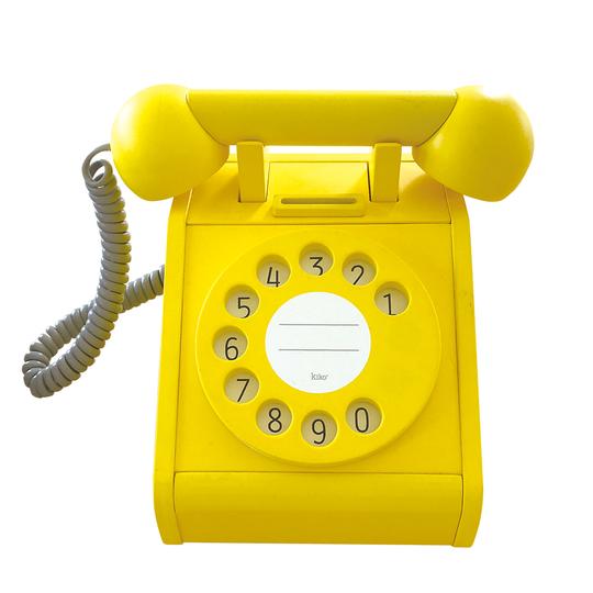 Wooden Retro Rotary Dial Telephone in Yellow