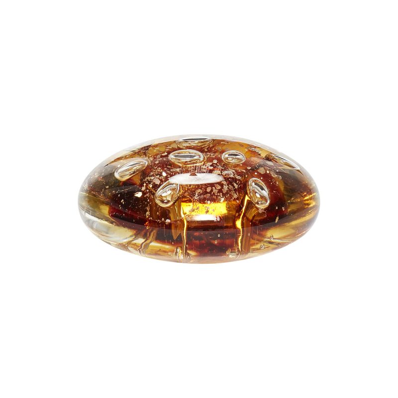 Clear Glass Paperweight with Amber Air bubble